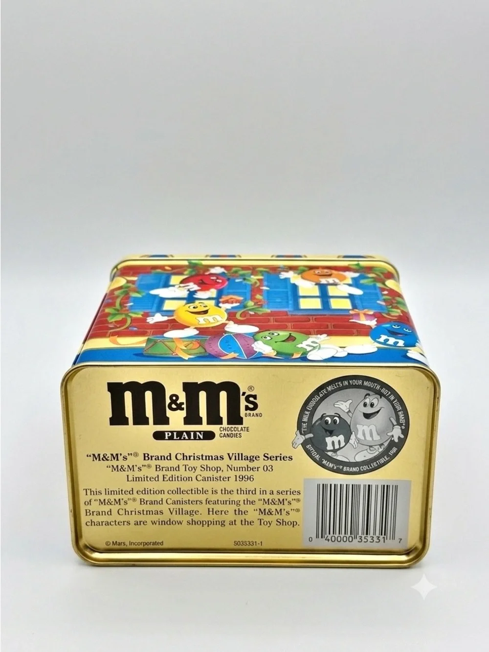 1996 M&M's Christmas Village Toy Shop Limited Edition Candy Canister Vintage Tin